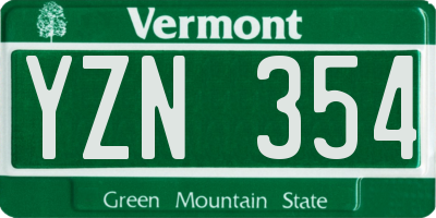 VT license plate YZN354