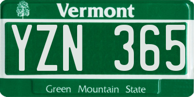 VT license plate YZN365
