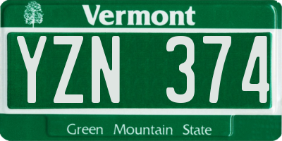 VT license plate YZN374
