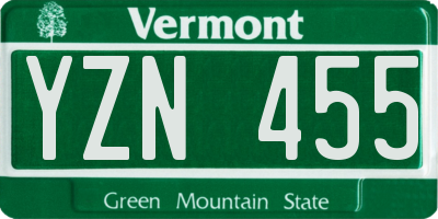 VT license plate YZN455