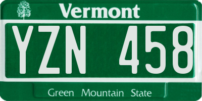 VT license plate YZN458