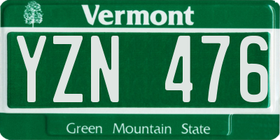 VT license plate YZN476