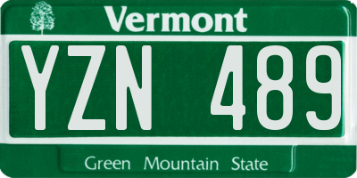 VT license plate YZN489