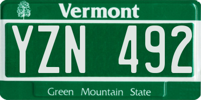 VT license plate YZN492