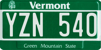 VT license plate YZN540