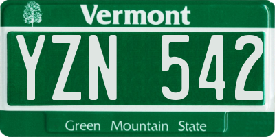 VT license plate YZN542