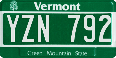 VT license plate YZN792
