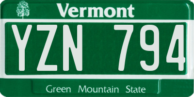 VT license plate YZN794