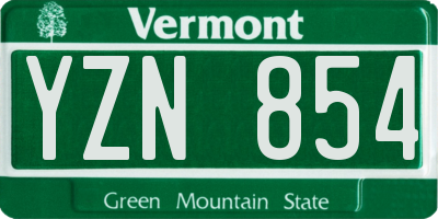 VT license plate YZN854