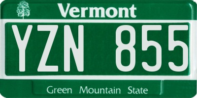 VT license plate YZN855