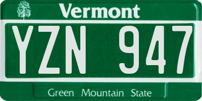 VT license plate YZN947