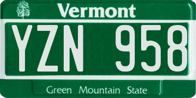 VT license plate YZN958