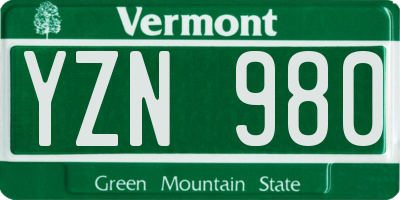 VT license plate YZN980