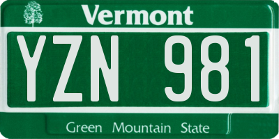 VT license plate YZN981