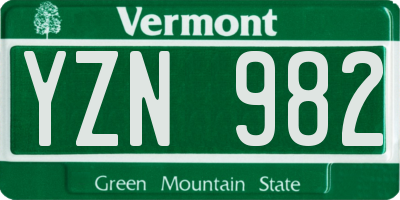 VT license plate YZN982