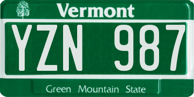 VT license plate YZN987