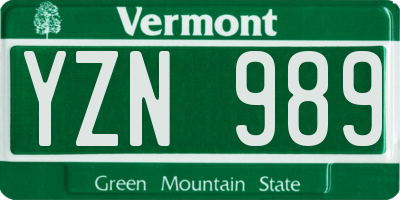 VT license plate YZN989