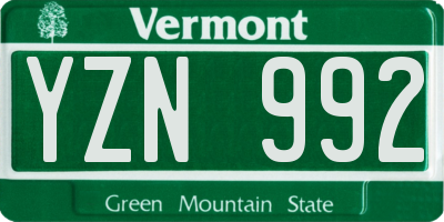 VT license plate YZN992