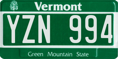 VT license plate YZN994