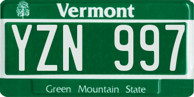 VT license plate YZN997