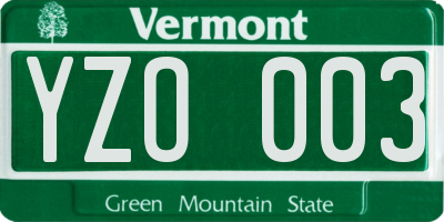 VT license plate YZO003
