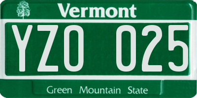VT license plate YZO025