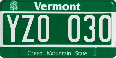 VT license plate YZO030