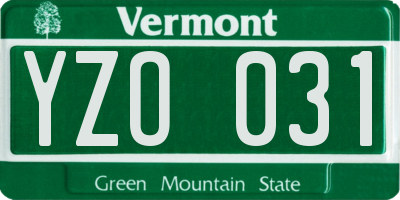 VT license plate YZO031