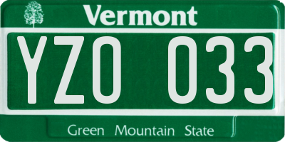 VT license plate YZO033