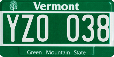 VT license plate YZO038