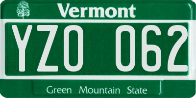 VT license plate YZO062