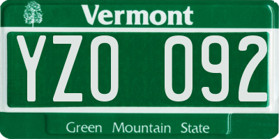 VT license plate YZO092
