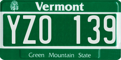 VT license plate YZO139