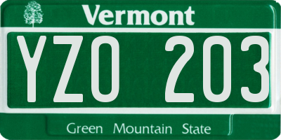 VT license plate YZO203