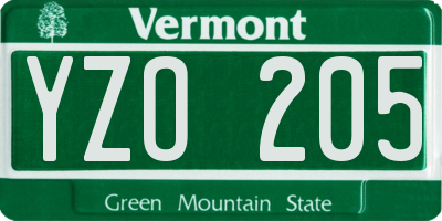 VT license plate YZO205
