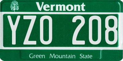 VT license plate YZO208