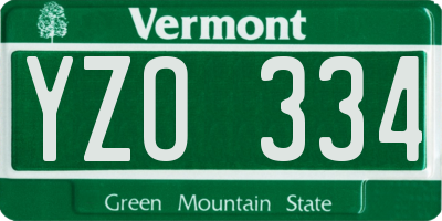 VT license plate YZO334