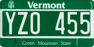VT license plate YZO455