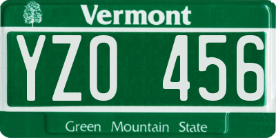 VT license plate YZO456
