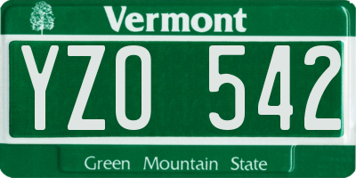 VT license plate YZO542