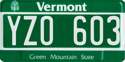 VT license plate YZO603