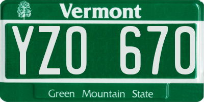 VT license plate YZO670