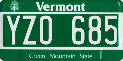 VT license plate YZO685