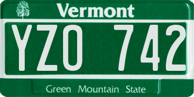 VT license plate YZO742