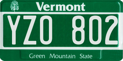 VT license plate YZO802