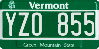 VT license plate YZO855