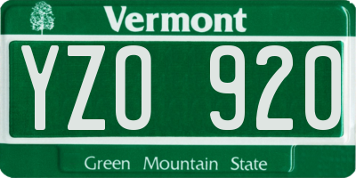 VT license plate YZO920