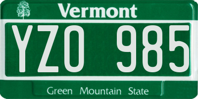 VT license plate YZO985