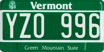 VT license plate YZO996