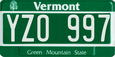 VT license plate YZO997